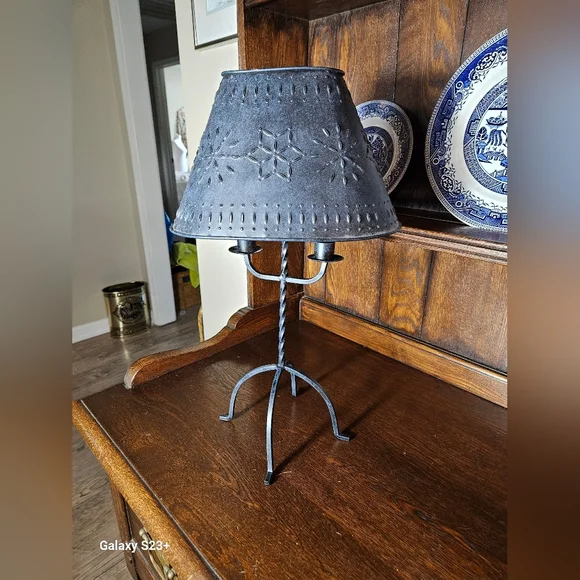 Primitive Farmhouse Punched Tin Shade Candle Holder. - Picture 2 of 8